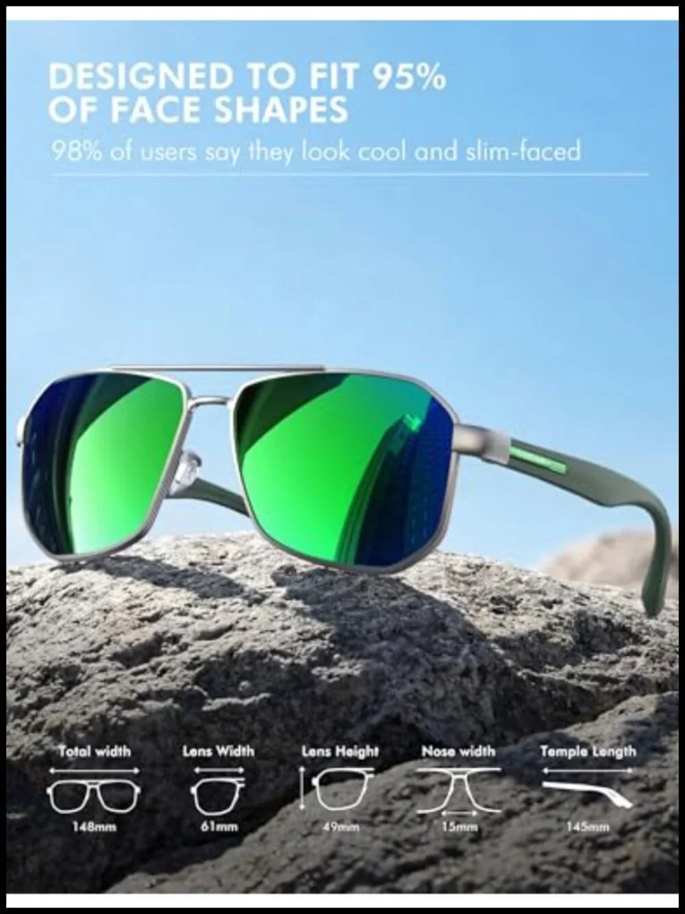 Men's Polarized Square Aviator Sunglasses UV400 Glare Filtration